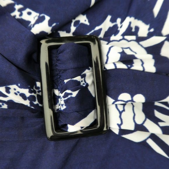 Resort Wear Navy Palazzo Pants NEW High Waist Ruched Tie Buckle Flare White L - Picture 2 of 11